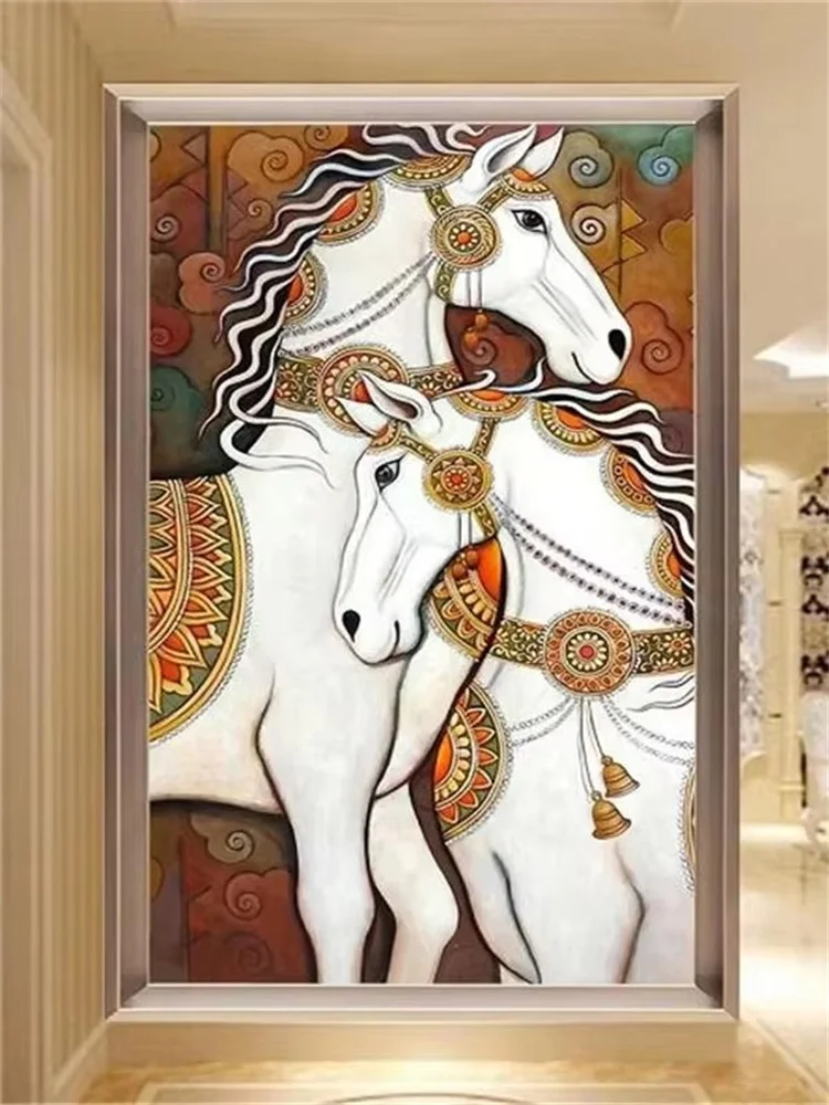 

Обои на заказ, 3D фотообои, европейская картина маслом, роскошная пара, конский вход, обои, домашний декор, коридор, papel de pared