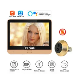 Tuya Smart 2.4G Wifi Draadloze Kijkgaatjes video deur Camera Met 4.3 inch Scherm 3MP PIR Eenrichting Audio Digitals deur Oog Camera