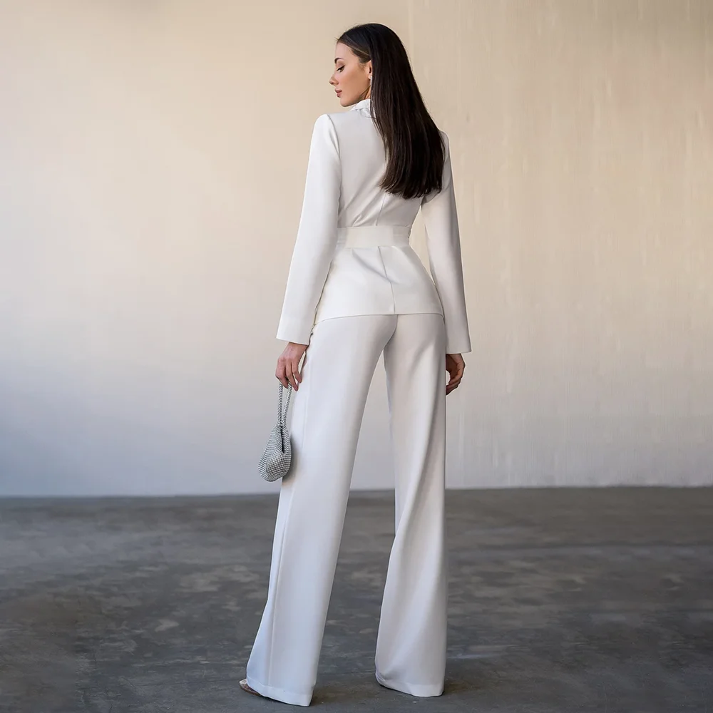 Elegant Women Suits White Notch Lapel Solid Color Outfits Wedding Party Tuxedo Formal Daily Casual Office Pants Sets 2 Piece