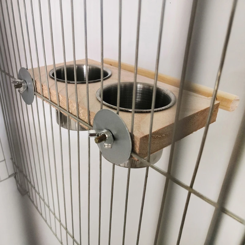 Parrot Feeder Perch for Cage Hanging Bird Feeders with Stainless Steel Water Bowl Feeding Cups with Perch Platform