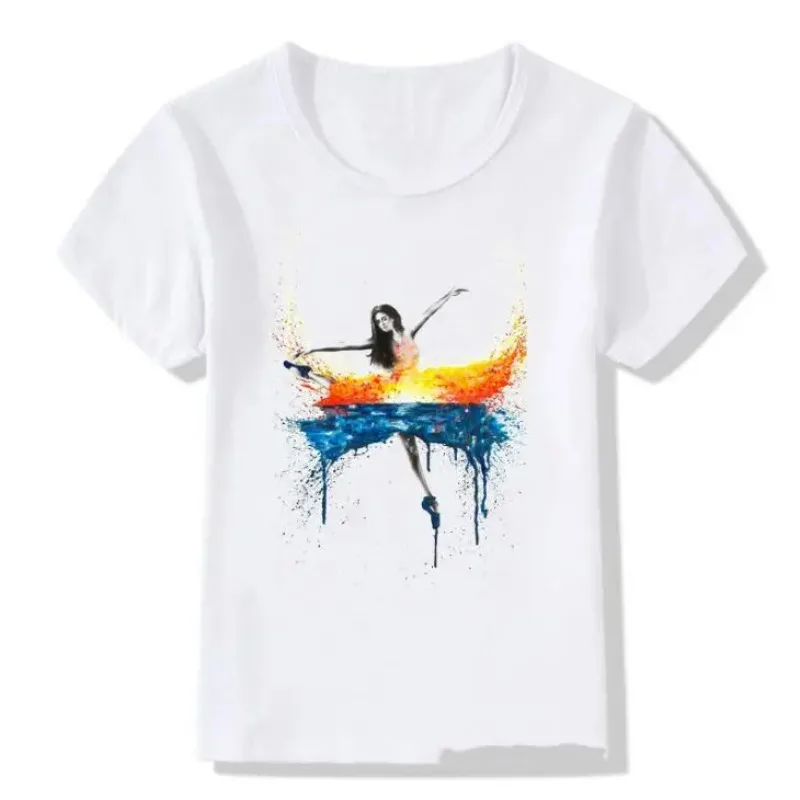 

Ballet Dancer Printed Novelty Tee Summer Girls Clothes T-shirts White Tshirt Top Cute Girl T Shirt Kids Clothing