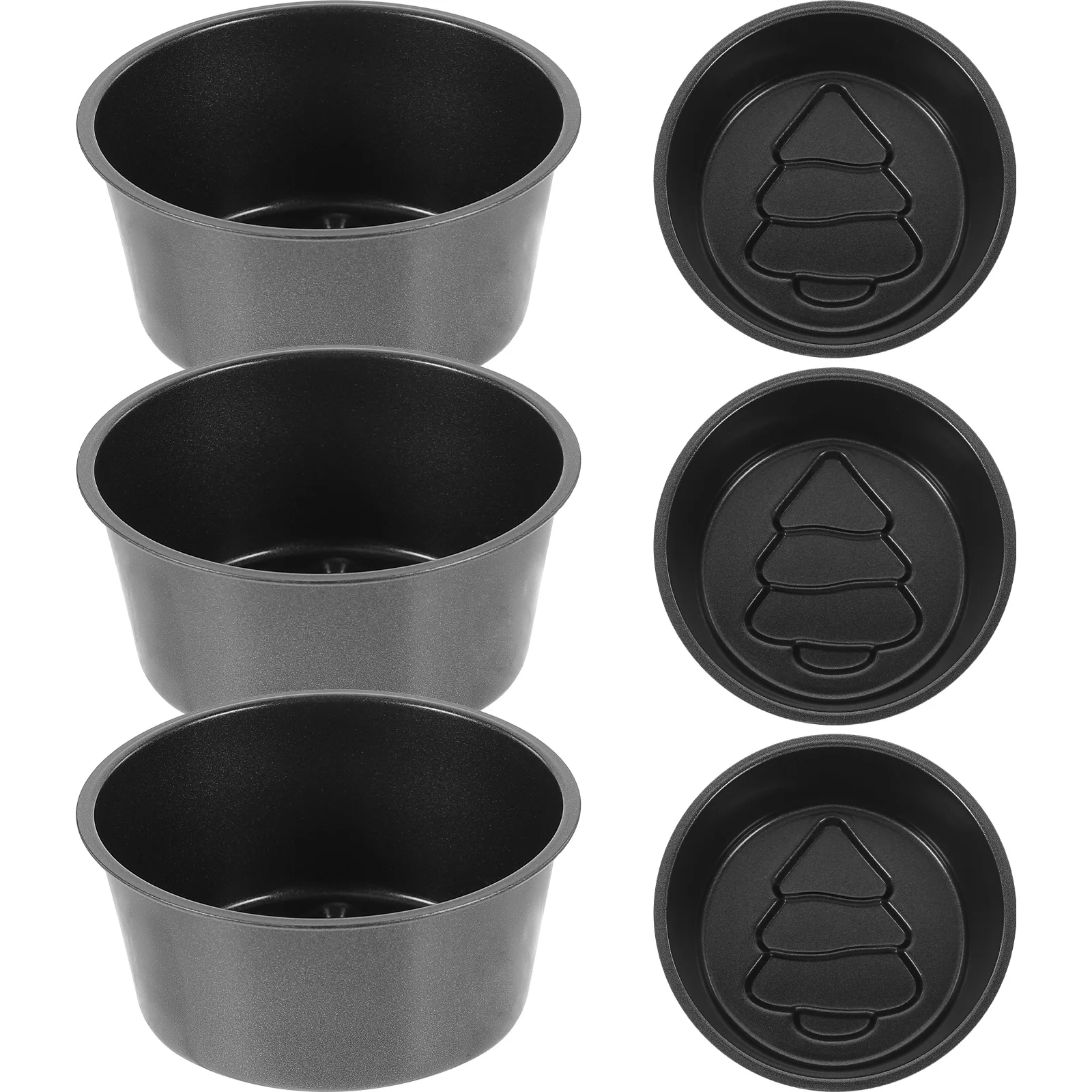 

6pcs Carbon Steel Cake Molds Non-Stick Christmas Pattern Baking Pan Round Metal Dessert Mold Pudding Jelly Cheesecake Pan 12Cm
