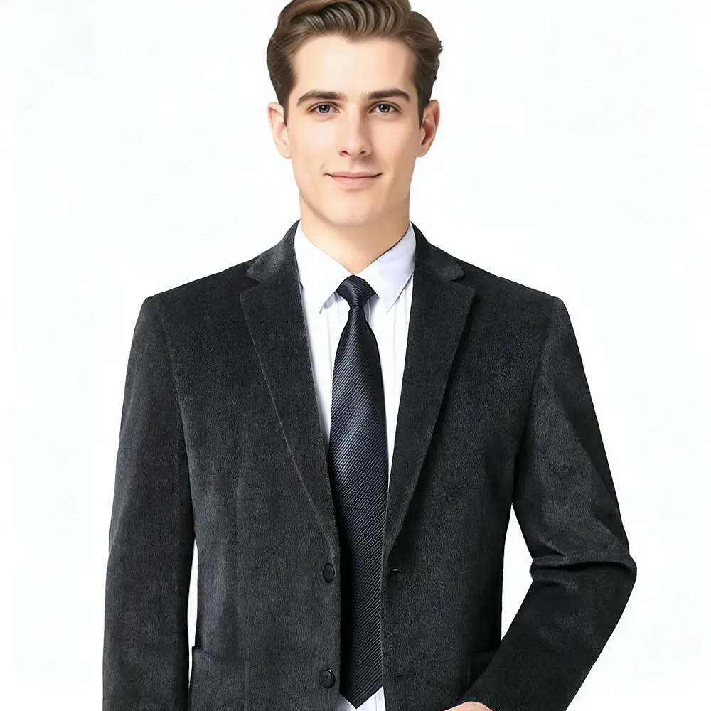 

Imitated Mink Wool Blazer Winter Autumn Men's Business Casual Jacket Suit Black Beige Blazers Notched Collar Costume Homme