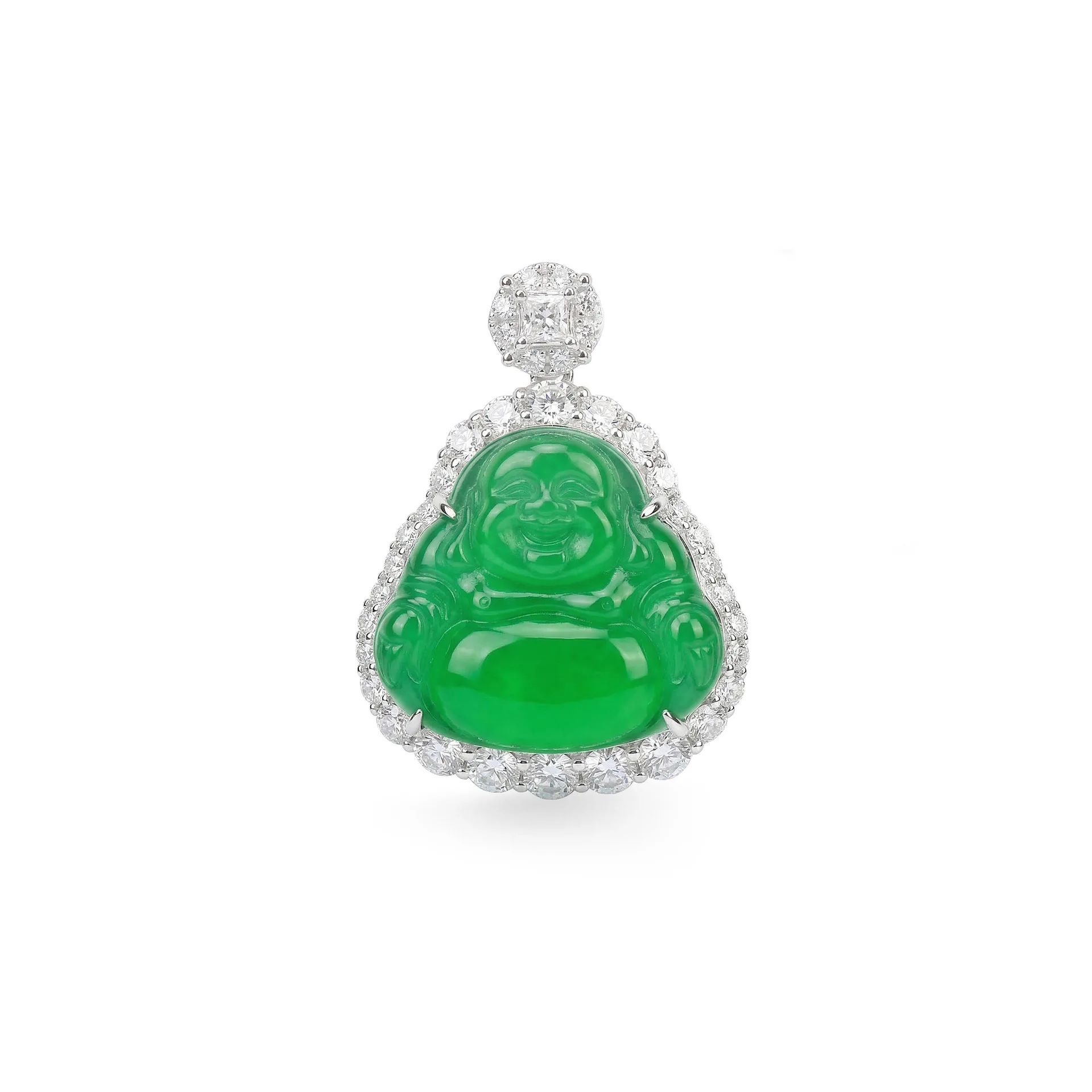 

100% Natural Chalcedony Laughing Buddha Pendant 925 Sterling Silver Lucky Feng Shui Amulet Religious Jewelry Women Blessing Gift
