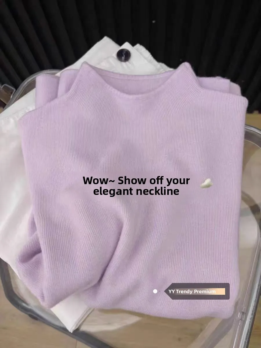 

Новый зимний женский вязаный базовый топ Long Sve с небольшим воротником-стойкой, мягкий внутренний топ Fufu, простой корейский топ