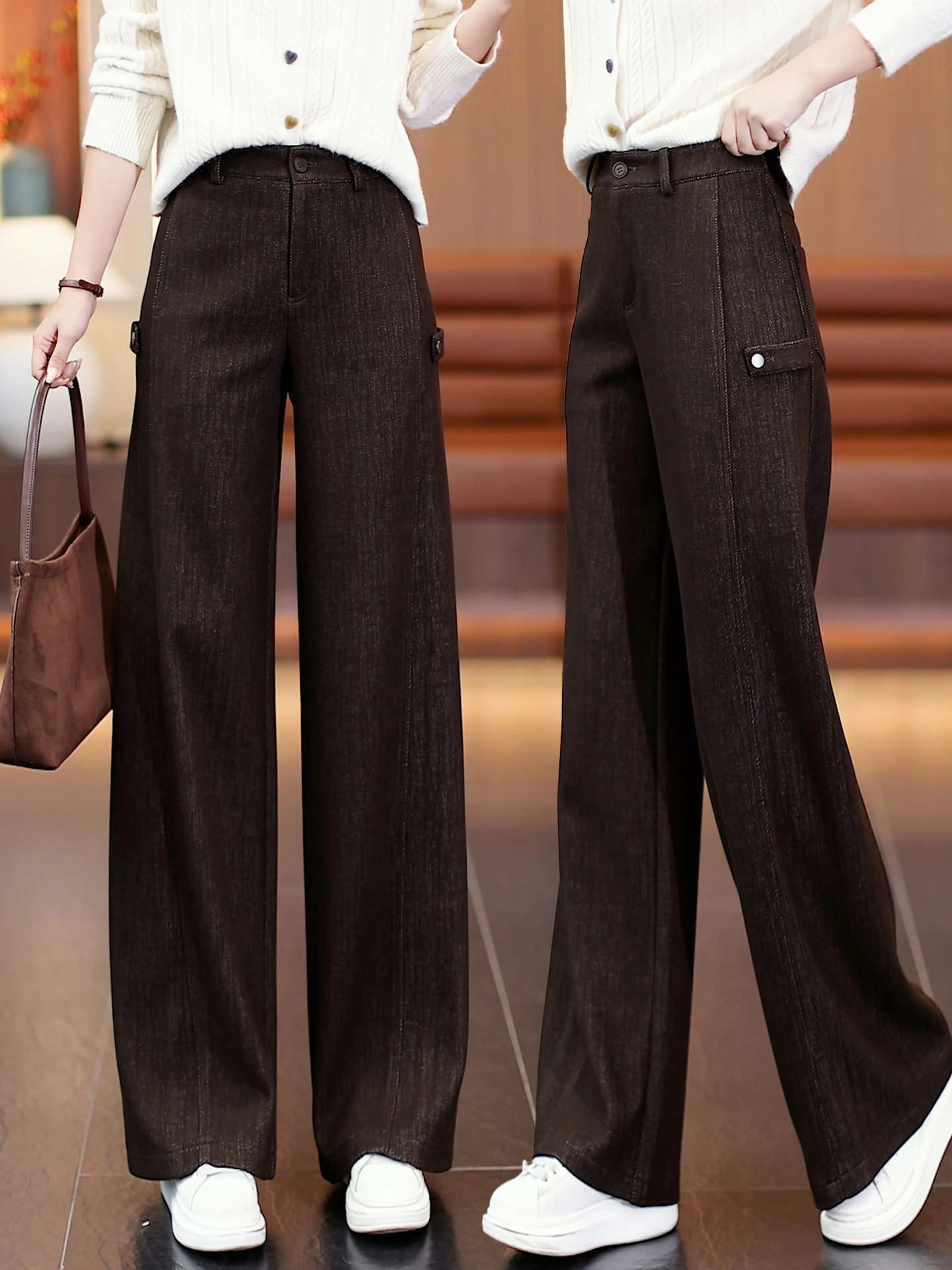 

High Waist Acetate Wool Straight Leg Pants Women's Autumn Winter New Loose Fitted Trousers Casual Pants Comfortable Soft