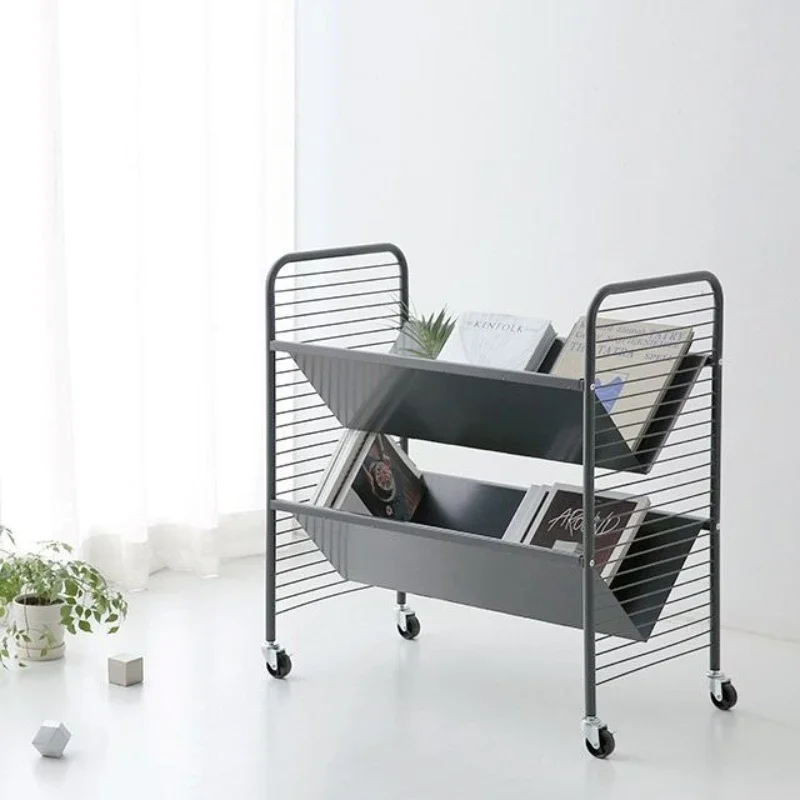 Nordic Metal Newspaper Shelf, Load-Bearing, Stable Storage Rack,Simple Net Red Floor Book Frame, Multifunction Iron Magazine Sta