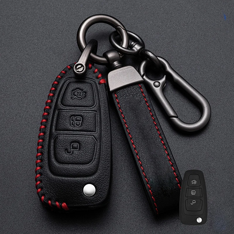 

New Leather Car Key Case Cover For Ford Ranger C-Max S-Max Focus Galaxy Mondeo Transit Tourneo Custom Auto Key Holder Keychain