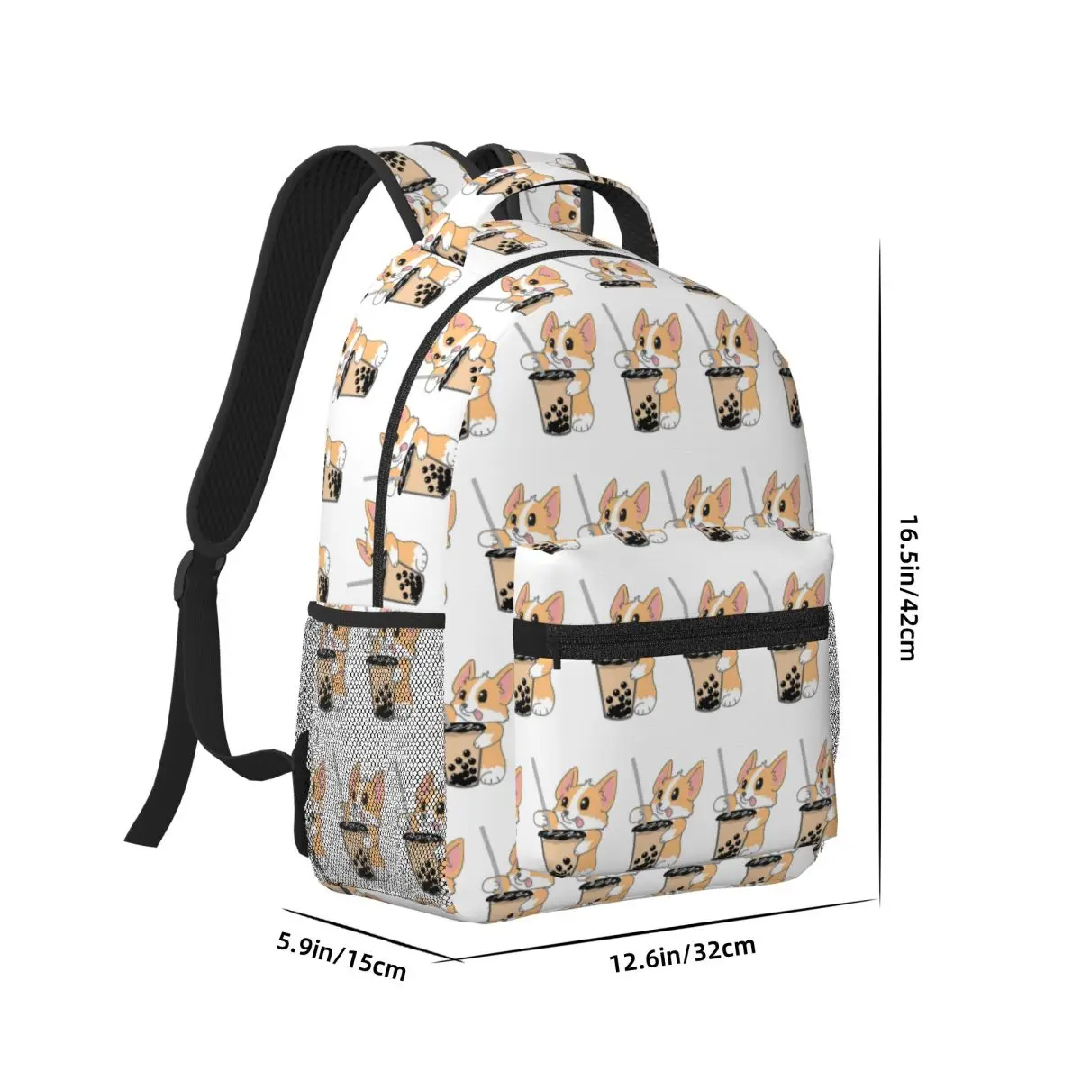 Corgi And Bubble Tea Woman Backpacks Boys Girls Bookbag Casual Students School Bags Portability Travel Rucksack Shoulder Bag