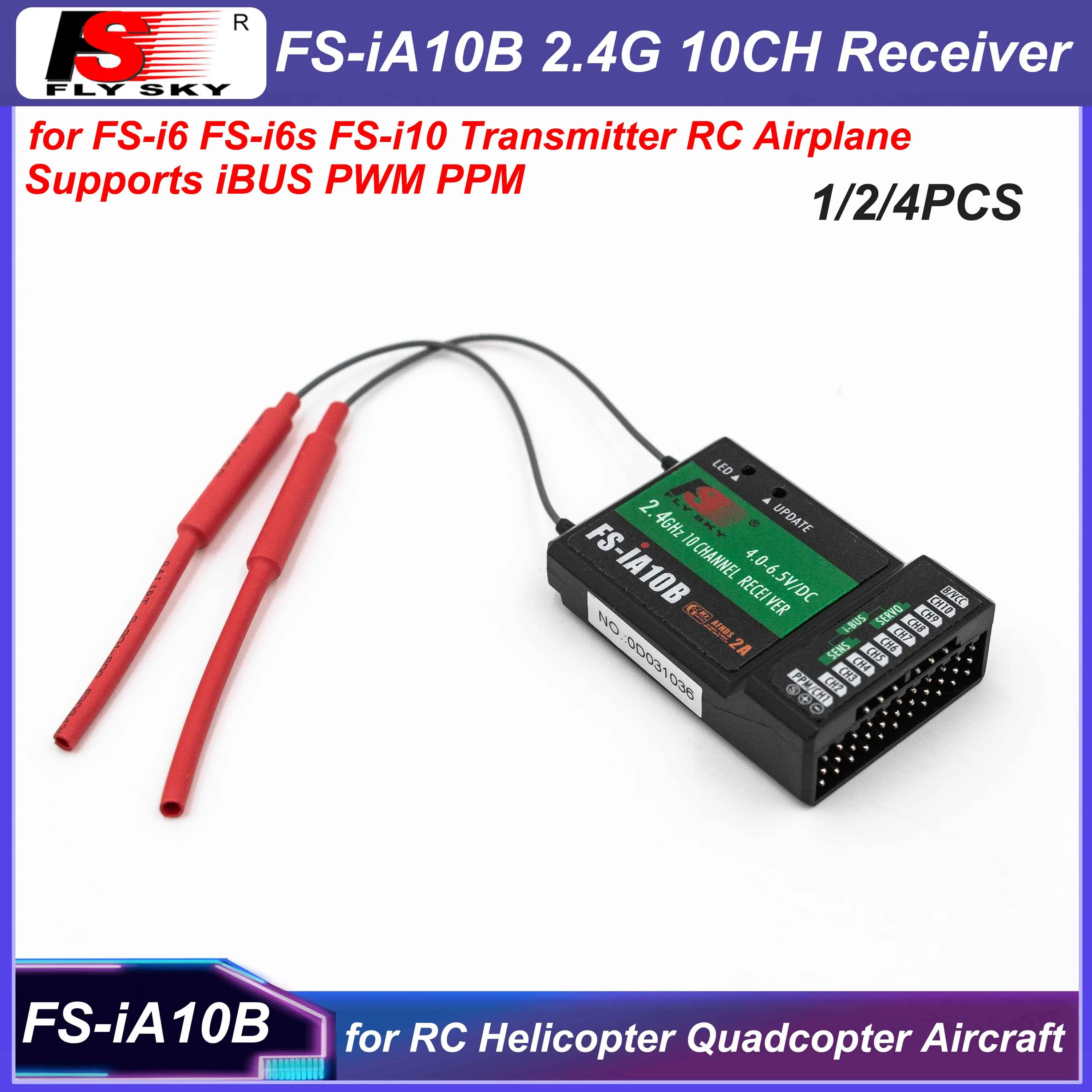 Flysky FS-iA10B 2.4G 10CH Receiver 10 Channel iBUS PWM PPM Output for FS-i6 FS-i6s FS-i10 Transmitter FPV RC Helicopter Airplane