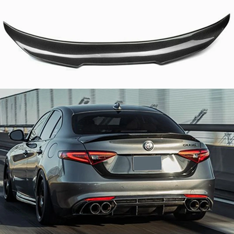 

For Alfa Romeo Giulia Spoiler Carbon Fiber Rear Trunk Spoiler Gloss Black Finish Quadrifoglio Verde QV Style 2015 - UP