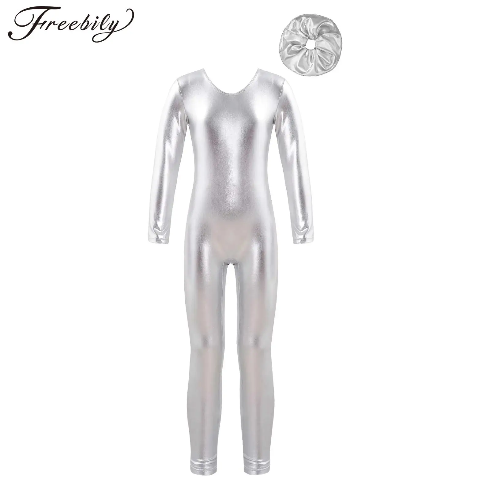 

Kids Girls Long Sleeve Gymnastics Jumpsuit Childrens Skating Bodysuit Leotard Teens Metallic Jazz Dane Performance Costume