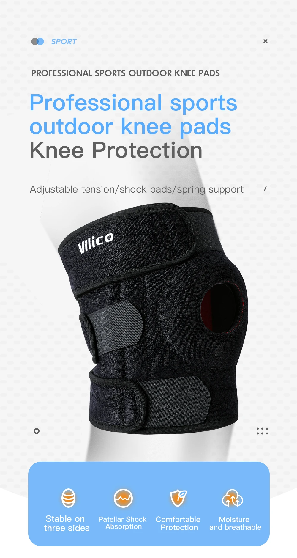 1PC Adjustable Knee Brace Open Patella Knee Support for Men Women Breathable Knee Wrap for Sports Running Fitness
