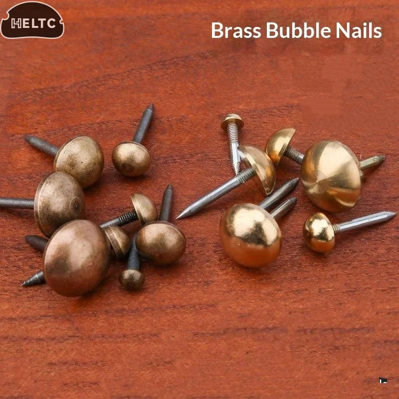 10pcs Upholstery Nails Solid Brass Retro Studs Thumb Tacks Furniture Fastener Vintage Decor Sofa Door 6/8/10/12mm Head 22mm Long
