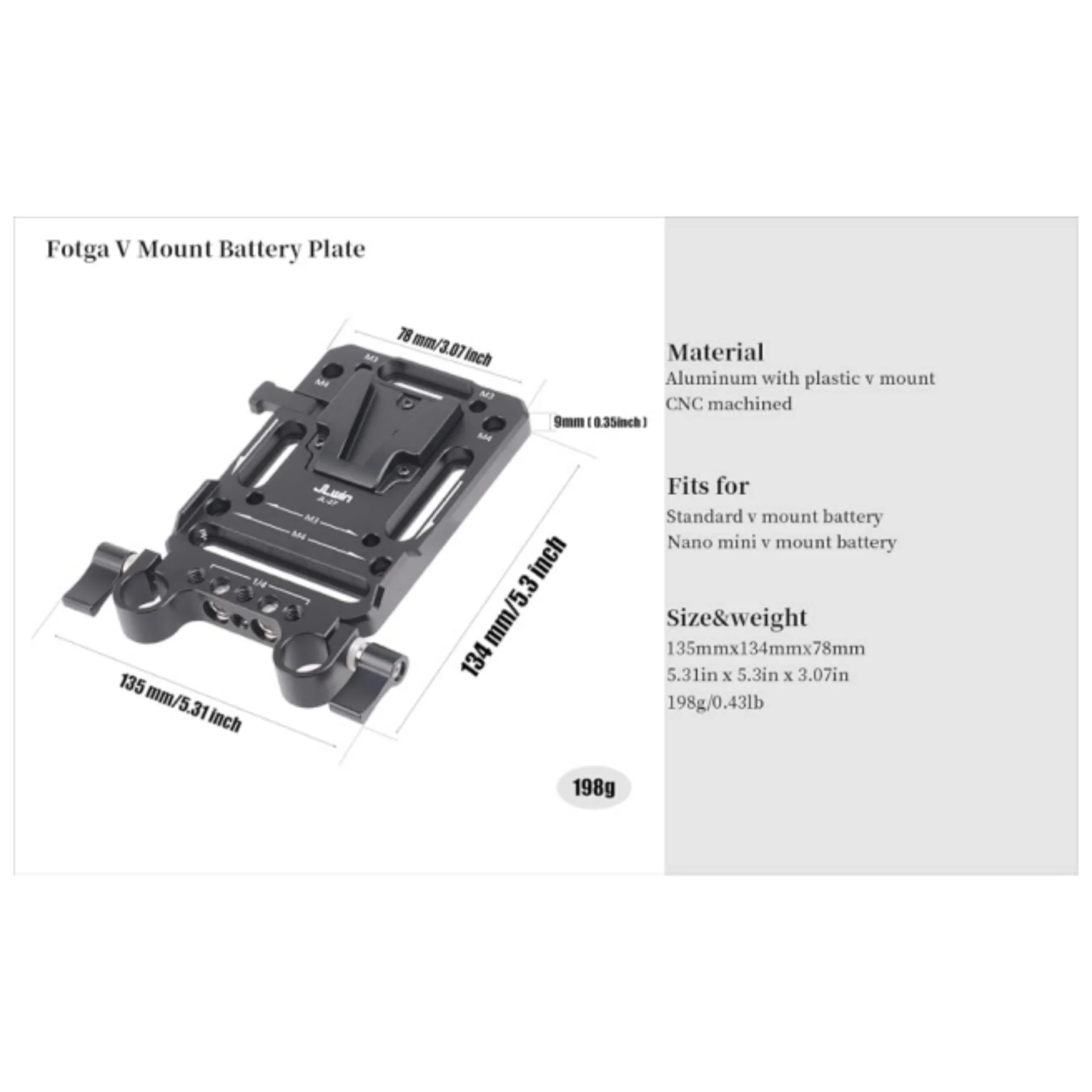 FOTGA V Mount Battery Plate Battery Holder V Lock Plate 15mm Rail with M3 M4 1/4