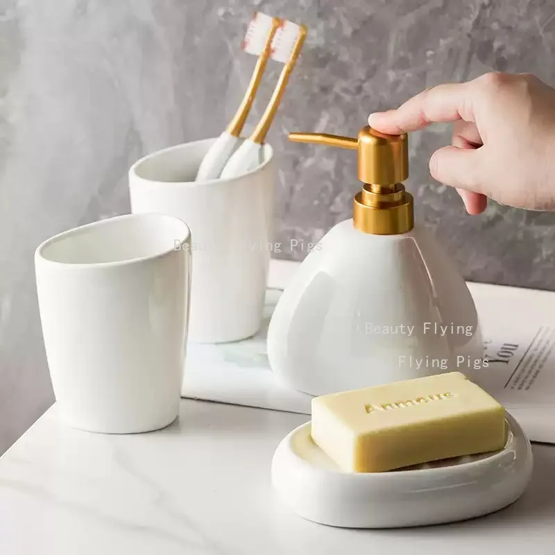 Ceramic Bathroom Washbasin Set Mouthwash Cup Emulsion Is Bottled Soap Dish, Bathroom Accessories, Plastic Pump Head