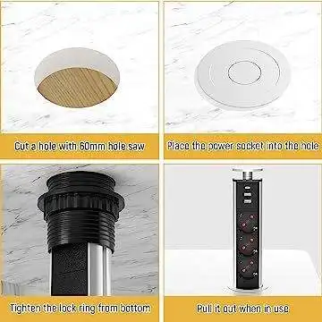 EU 16A PULL POP UP 3 Power EU Socket Color Port Kitchen Table Desktop Sockets Retractable Countertops Hidden Desktop Outlets