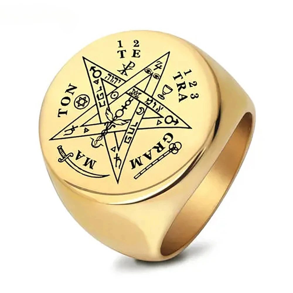 

Star Round Ring For Men Stainless Steel Engrave Mysterious Magic Pattern Signet Male Ring Unique Gift Wholesale