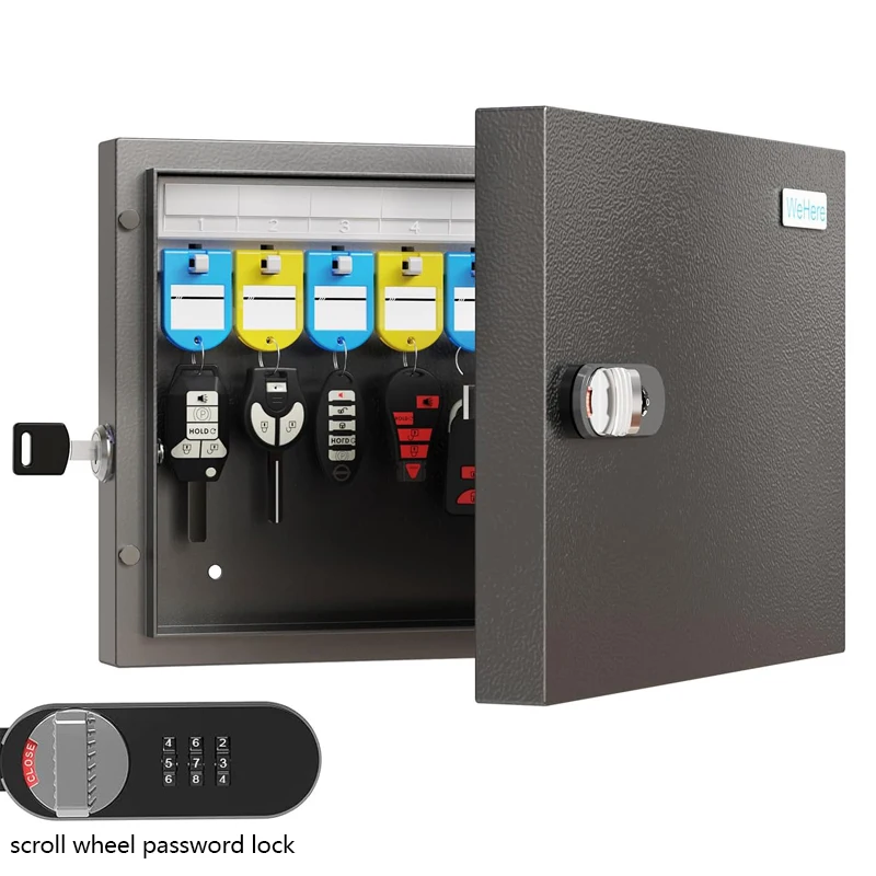 Key Safe Box Wall Mount (16 Keys), Key Cabinet with Combination Lock & 16 Key Tags, Key Safe Storage Lockbox, Key Manage Mini ER