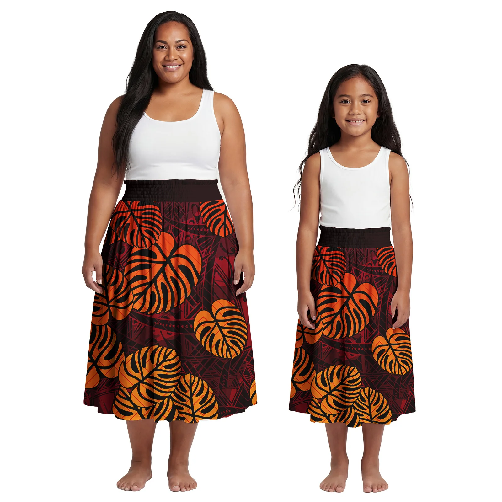 Customized on Demand Mother-Daughter Clothing Samoan Casual Midi Dress Hawaiian Beach Women Wear Polynesian Girls Party Skirts