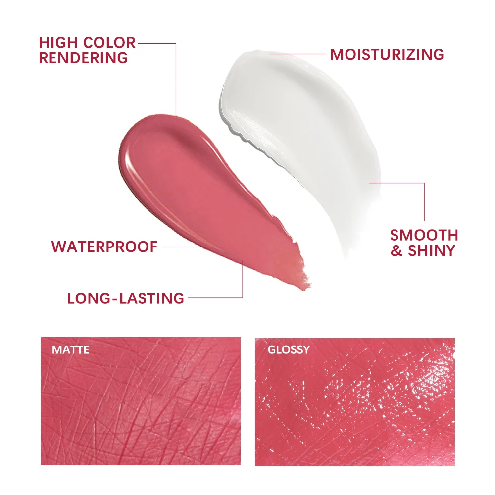 Hydraterende lipgloss 2-in-1 set Matte make-upeffect Langdurig Hydraterend Waterdicht Zweetbestendig Gladde natuurlijke liphuid