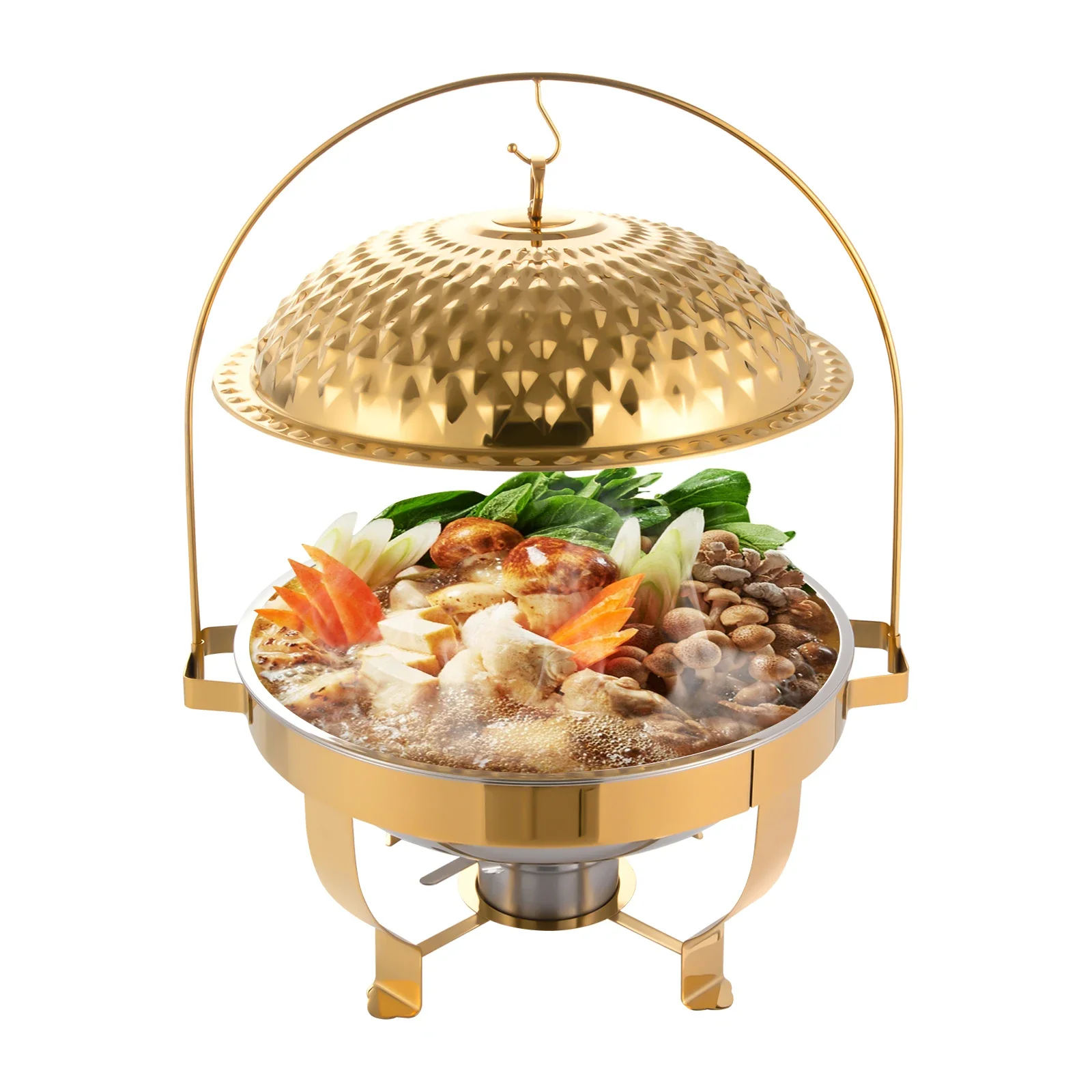 

8.5Qt Chafing Dishes for Buffet Stainless Steel Round Buffet Chafer, Gold Hanging Lid Dining Stove, Buffet Server