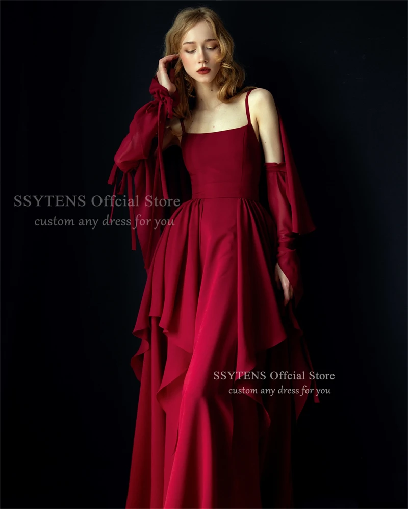 SSYTENS Red Chiffon Arabia Evening Dresses Square Collar Strap Party Dress A line Long Modern Formal Event Dress Customized 2026 image 4