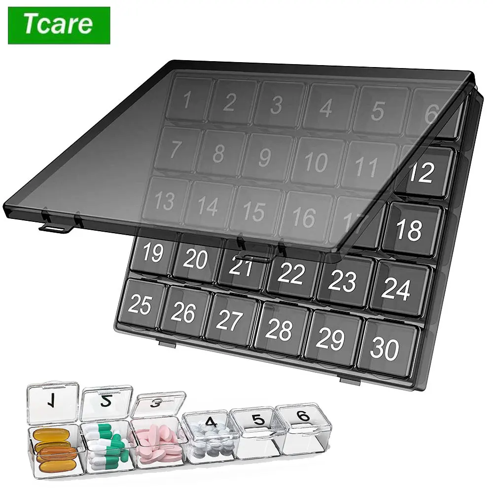 1 PCS Miesięczny organizer na pigułki, 30-dniowe pudełko na pigułki, 4-nosienne etui na pigułki, duże przegródki Organizer na leki na witaminy