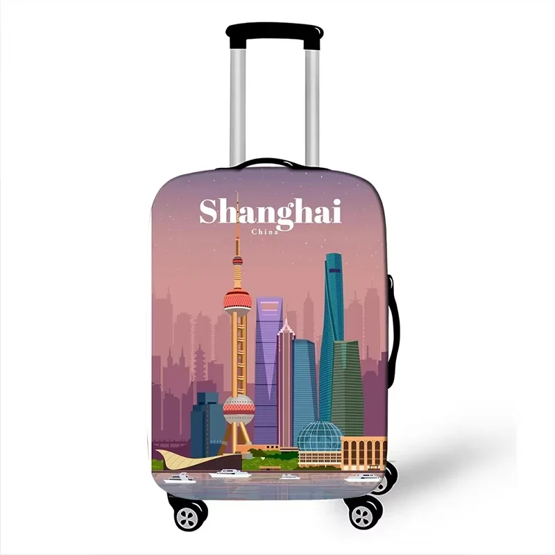 Shanghai City Skyline Building Print Luggage Cover Elastic Suitcase Protector Dustproof Anti Scratch Travel