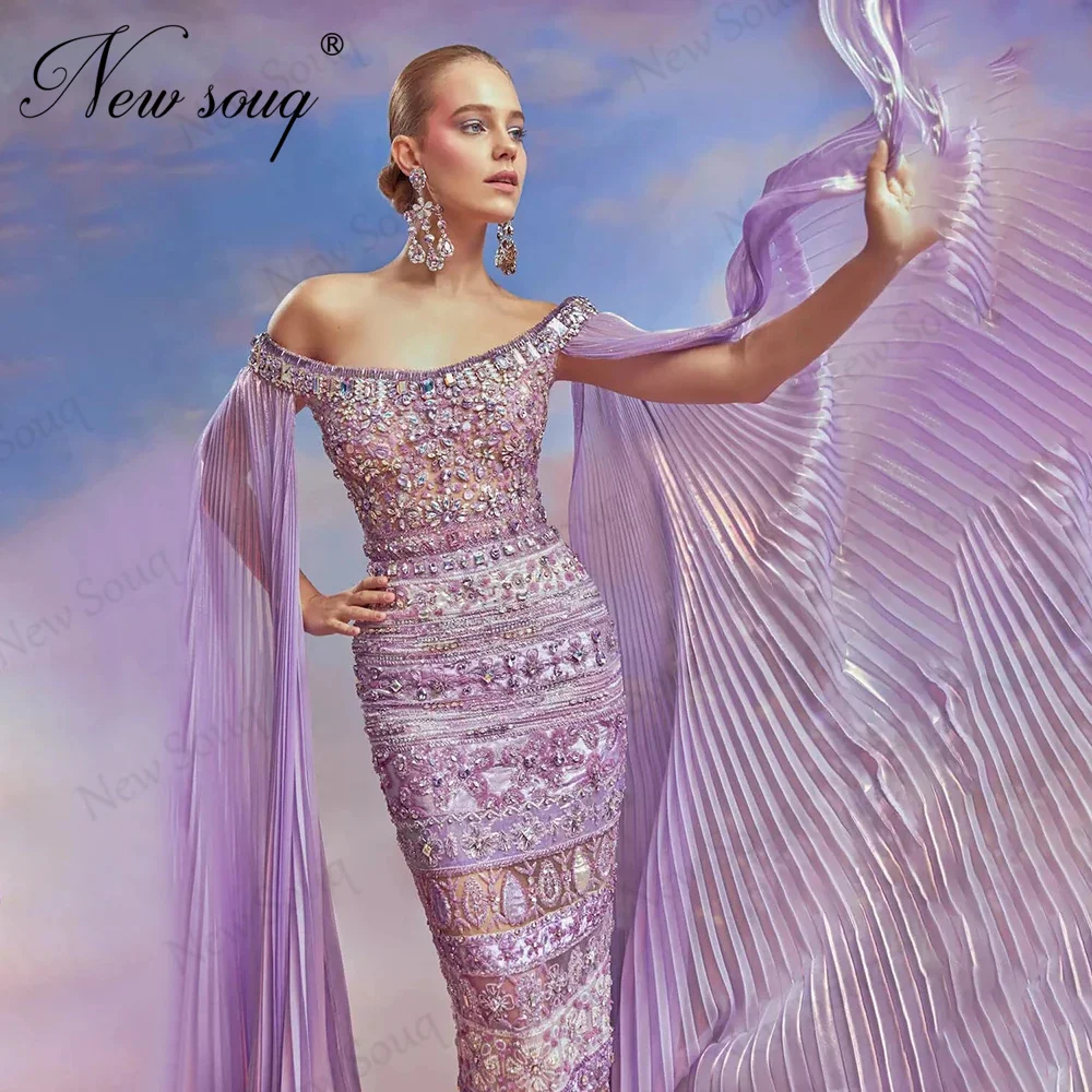 Elegant Arabic Lilac Mermaid Evening Dresses Customize Robe 2024 Beading Prom Dress Female Cocktail Off Shoulder Party Gowns