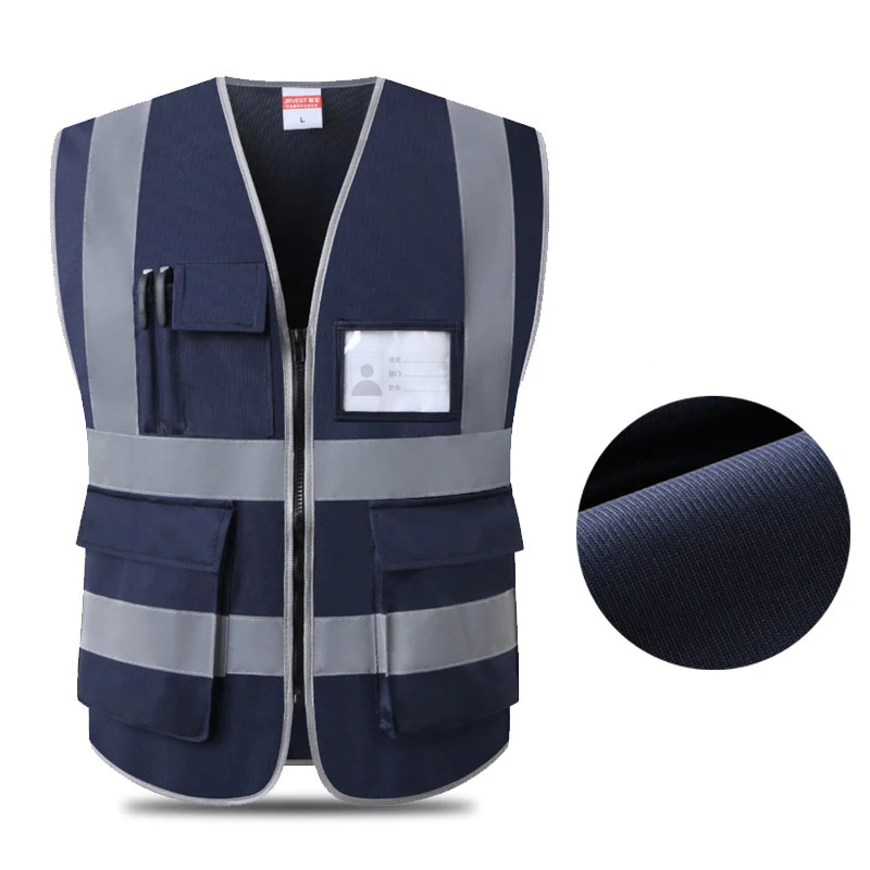 Navy Blue Hi Vis Workwear Vest Work Vest with Multi Pockets Outdoor Work Clothes