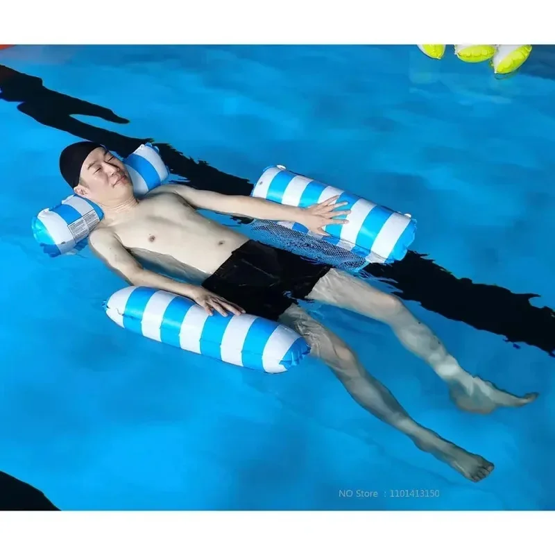 Adult Inflatable Striped Water Floating Bed Foldable Backrest Reclining Chair Single Hammock Swimming Pool Float Lounge Mat Summ view 5