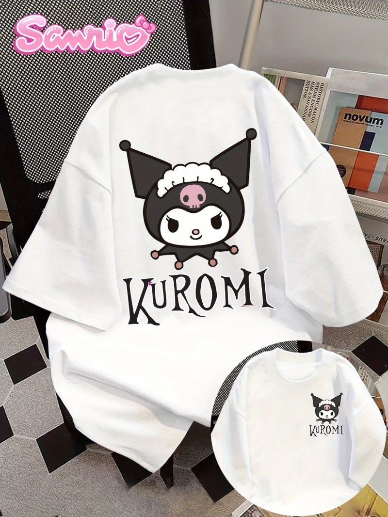 

Футболка Sanrio Kuromi с узором и милым принтом Kuromi для повседневного ношения, удобная, повседневная и модная мужская и женская футболка с короткими рукавами