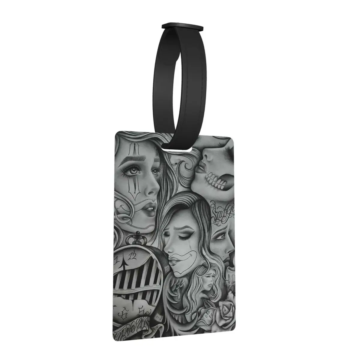 

Sad Eyes Chola Clown , Chicano Art , Black And Grey Art Luggage Tags Cute Baggage Boarding Tag Label Holder ID Name Address