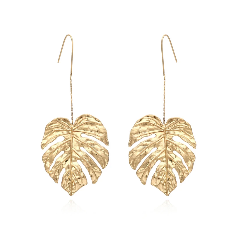 Ethnic Long Leaf Earrings For Women Drop Dangle Jewelry Geometric Hollow Leave Metal Beat Punk Hip-Hop Personality Woman Earring