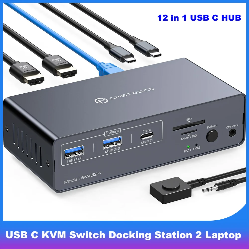 USB C Thunderbolt 3 KVM Switch for Laptop with Dual HDMI Monitor 4K  USB C HUB with 10Gbps USB 3.2 Ports 1000Mbps Ethernet