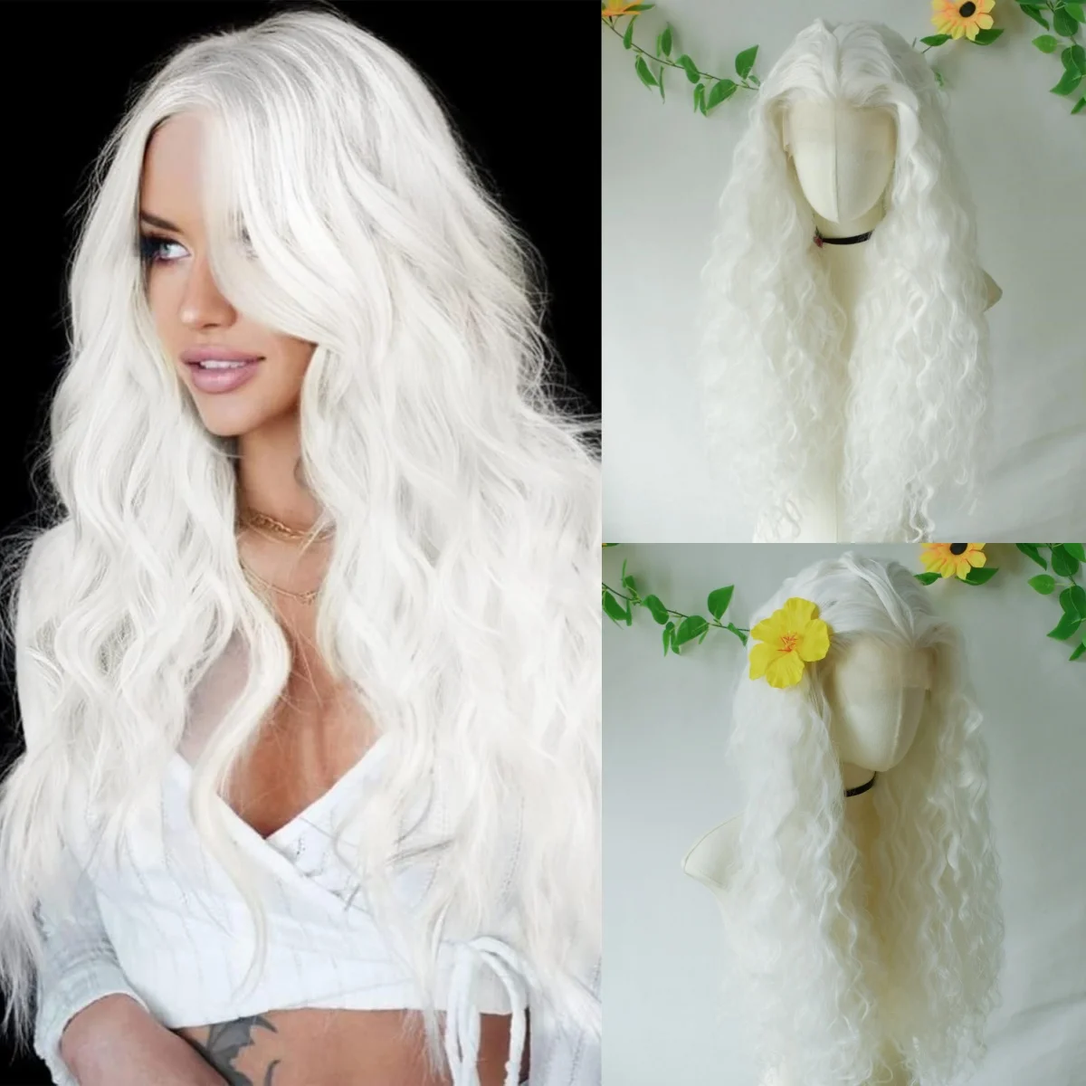 

White Wig Loose Deep Wave Lace Front Wig 13x4 HD Lace Frontal Wig Curly Wigs Glueless Synthetic Heat Resistant Daily Party Wear
