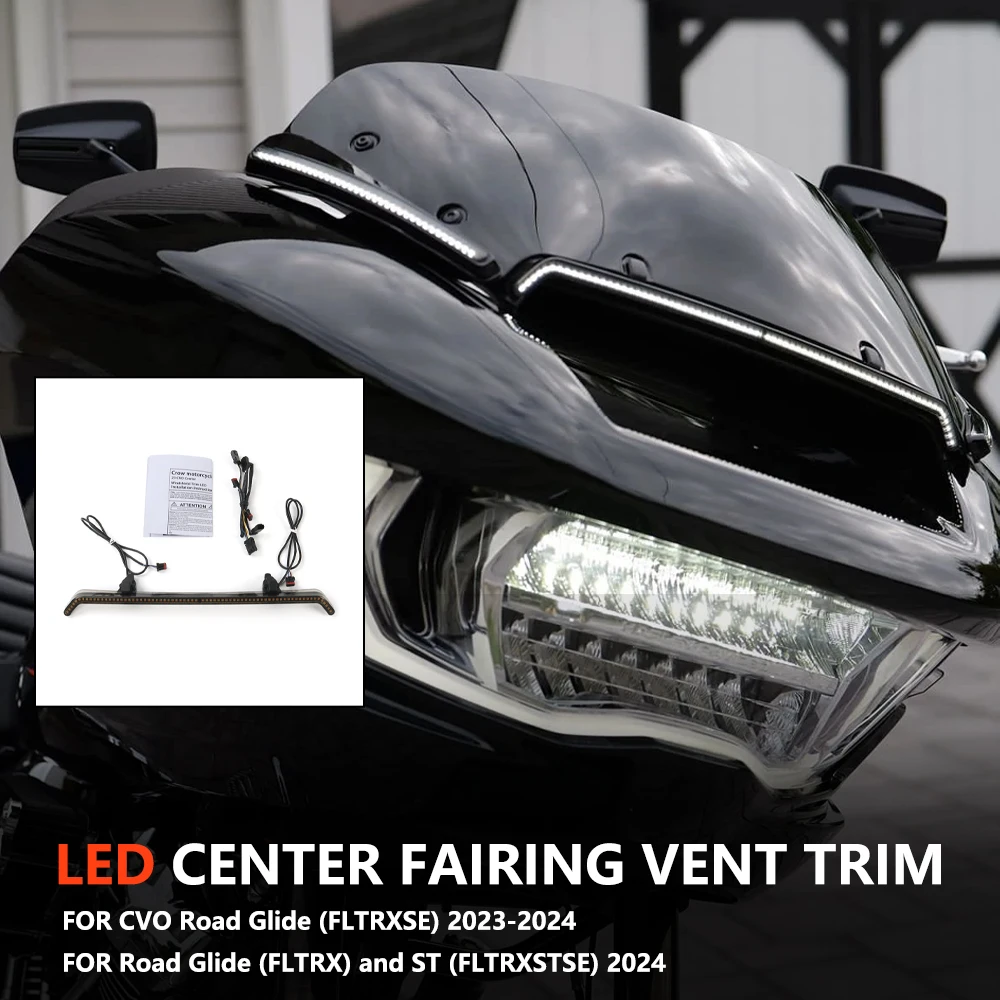 LED Windshield Lights For Harley Road Glide ST CVO FLTRXSE Tracer Decorative CENTER FAIRING VENT TRIM Motorcycle