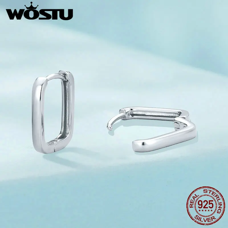 WOSTU 925 Sterling Silver Square Cut Hoop Earrings For Women Wedding Simple Jewelry Girl Party Ear buckles