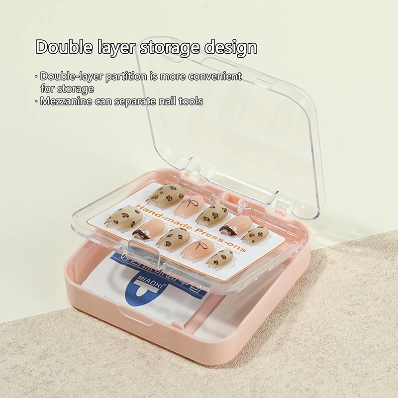 1PC Transparent Double Layer Nail Packaging Box Fake Nail Jewelry Storage Dustproof Display Box Necklace Gift Box