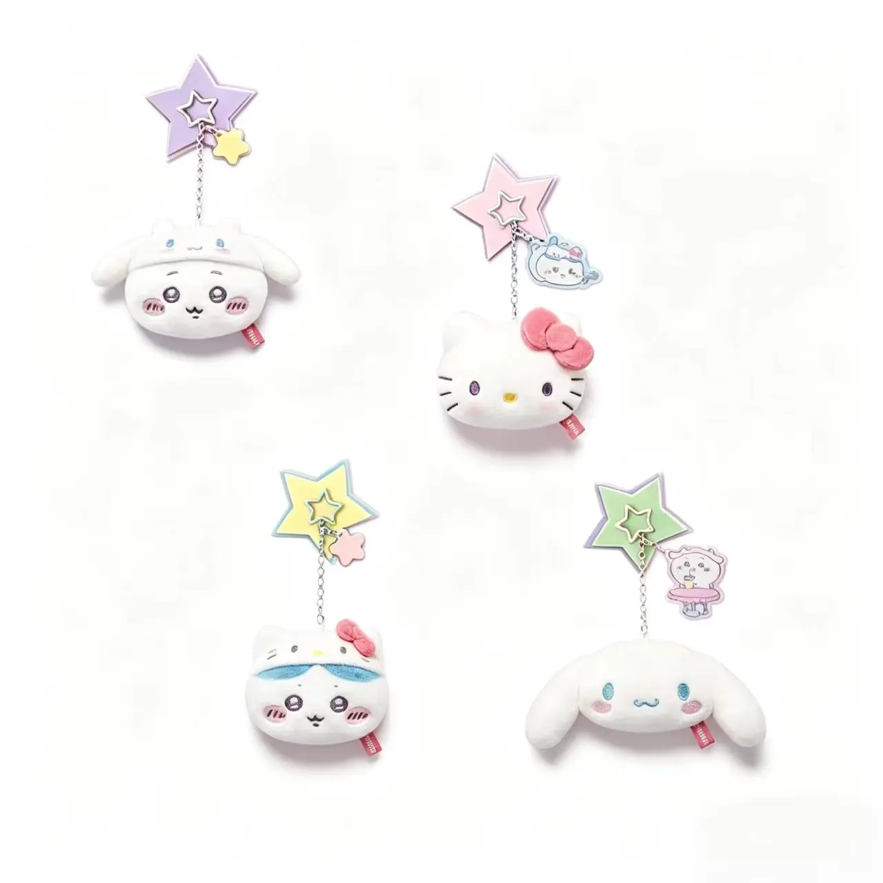 Chiikawa Sanrio Characters Big Head Plush Keychain Cute Soft Round Pendant Bag Charm Backpack Hanging Collectible Gift for Fans