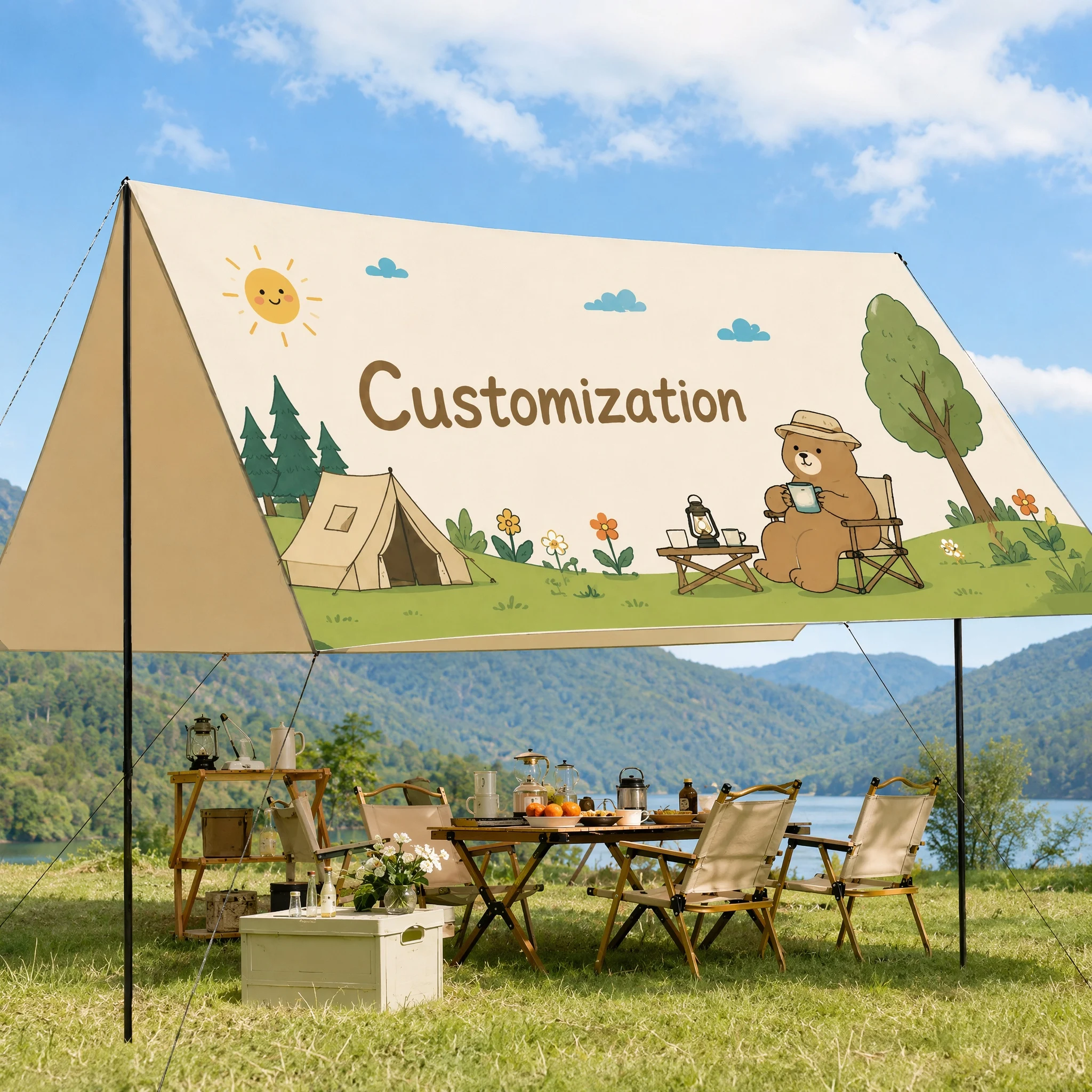 Custom Design Camping Canopy Tent Outdoor Waterproof Shelter Personalized Print Sunshade Awning for Garden Party Event Use