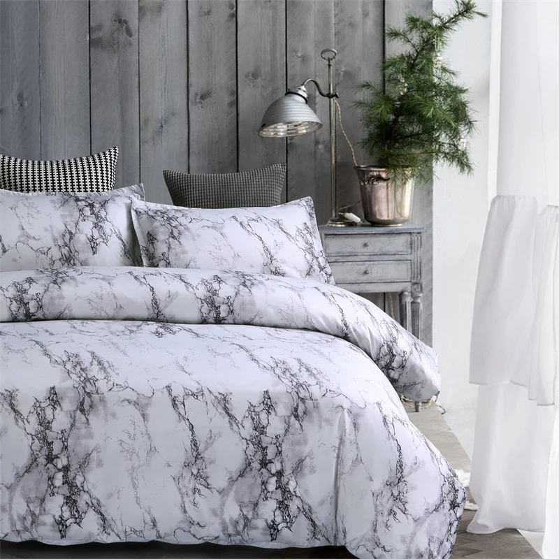 Marble 3pcs 100% Polyester Duvet Cover Set Granite Surface with Stormy Natural Mineral Stone Pattern Comforter Cover