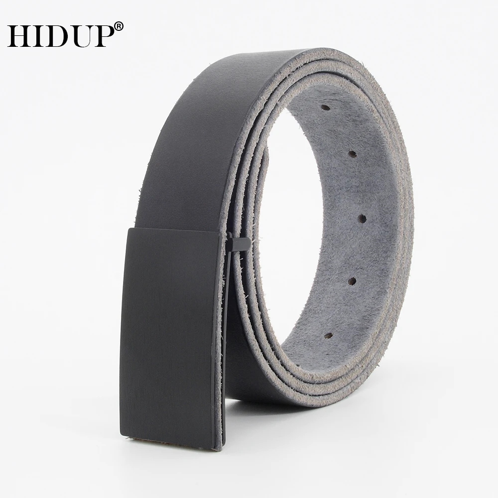 

HIDUP Top Quality Cow Genuine Leather Black Blank Slide Buckle Metal Belts for Mens Jeans Accessories