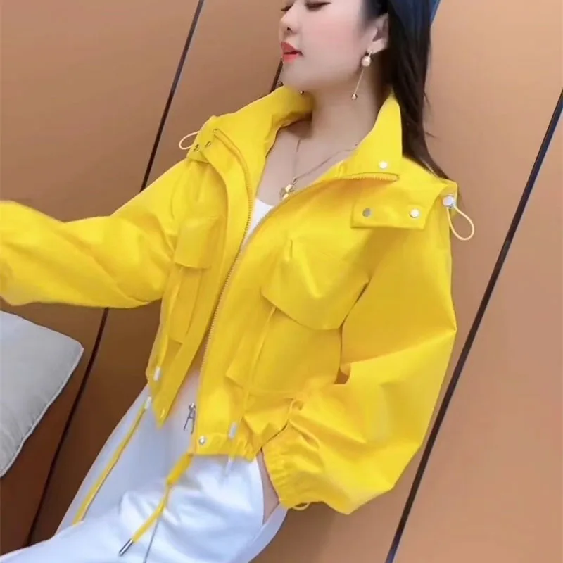 

Корейская женская свободная куртка с капюшоном, весенне-осенняя женская короткая штурмовик, топы, пальто, женская модная верхняя одежда с длинными рукавами для отдыха