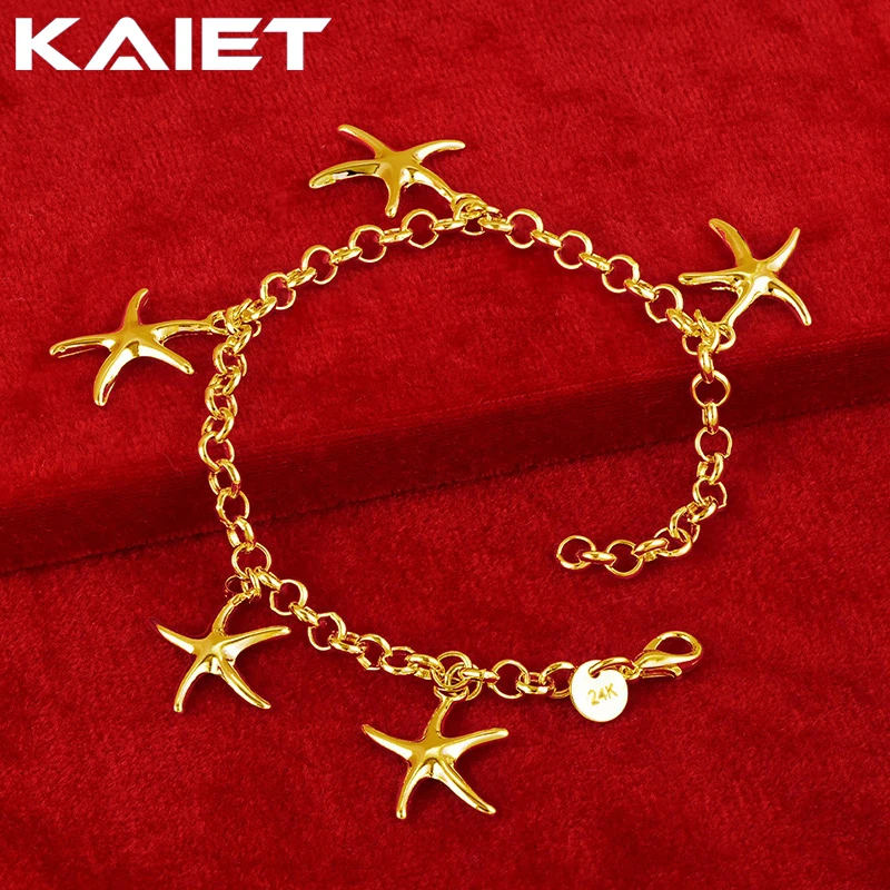 

KAIET 925 Sterling Silver Five Star Pendant Bracelet Plated With 18K Gold Wedding Party For Women Charm Fine Jewelry