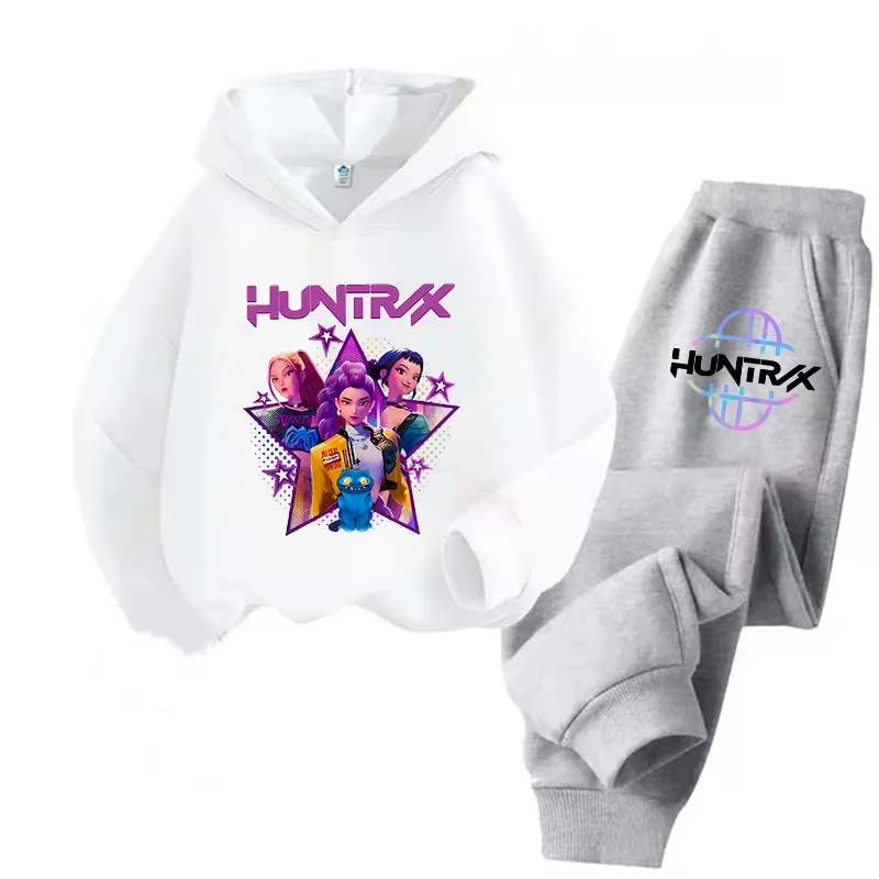 أطقم ملابس الشارع الشهير 90s للأطفال مع قلنسوة Kpop شيطان الصيادين البلوز البلوز أنيمي شاحنة الكرتون الفتيات الصبي الاطفال الملابس