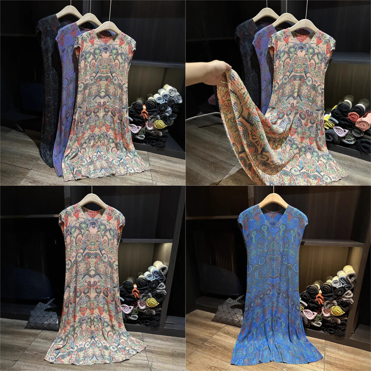 

Miyake Pleated Niche Ethnic Style Printed Vacation Style Dragon Scale Pleated Loose Oversized Slimming Versatile Casual Dress