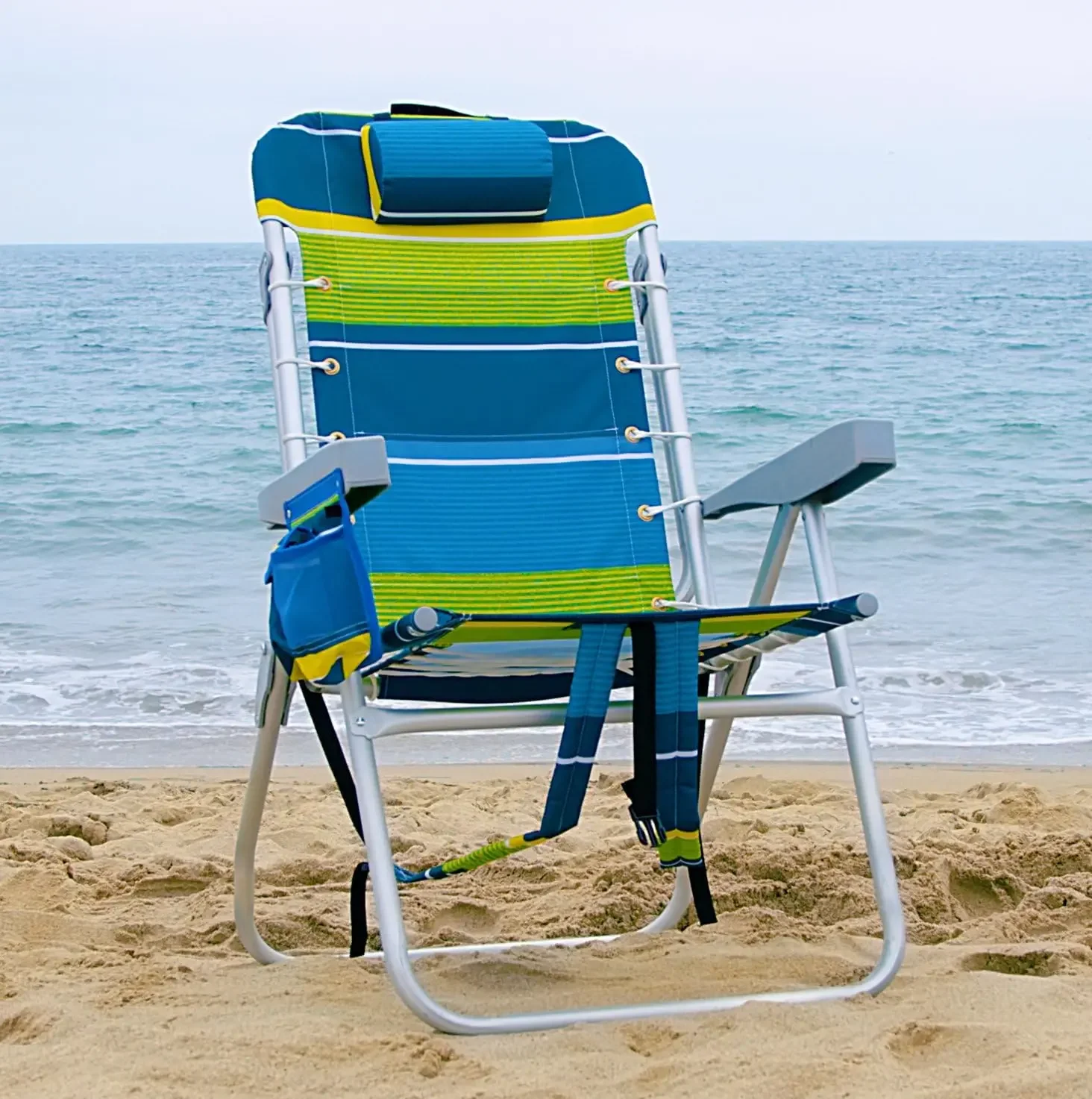 Folding Backpack Beach Chair with 5 Positions, Towel bar, Cooler Pouch, Storage Pouch, Cup Holder and Phone Holder