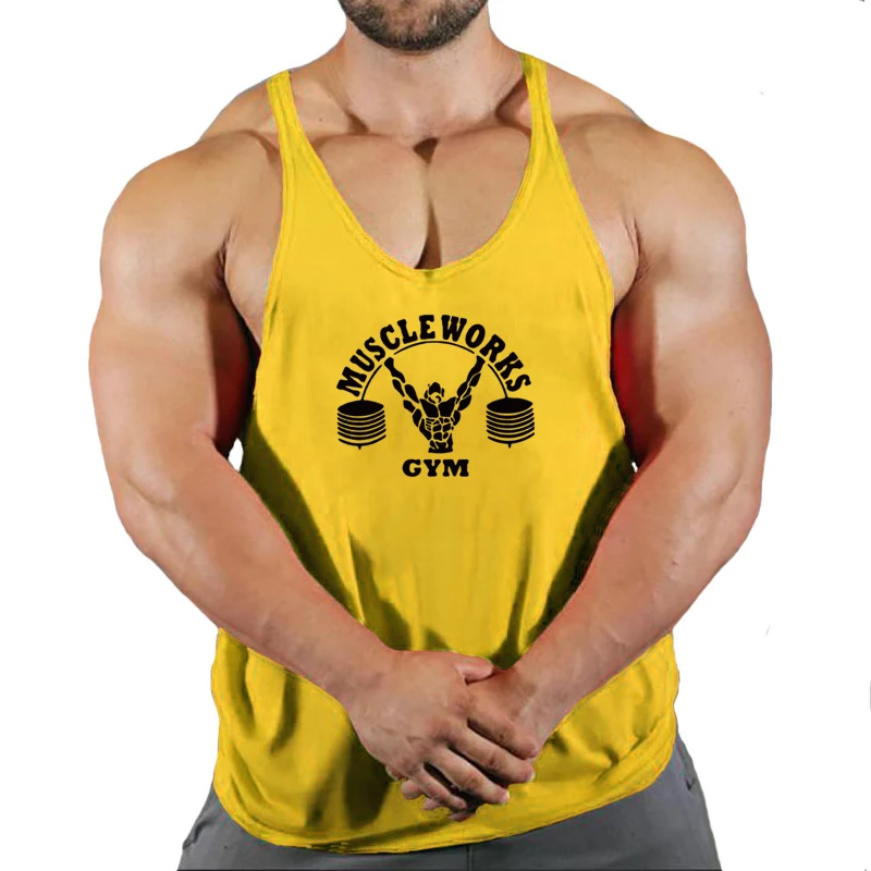 Men's Summer Gym Sports Shirt Street Sleeveless Muscle works Men's T-Shirt Fitness Training Vest Sports Tank Tops Runn Clothing